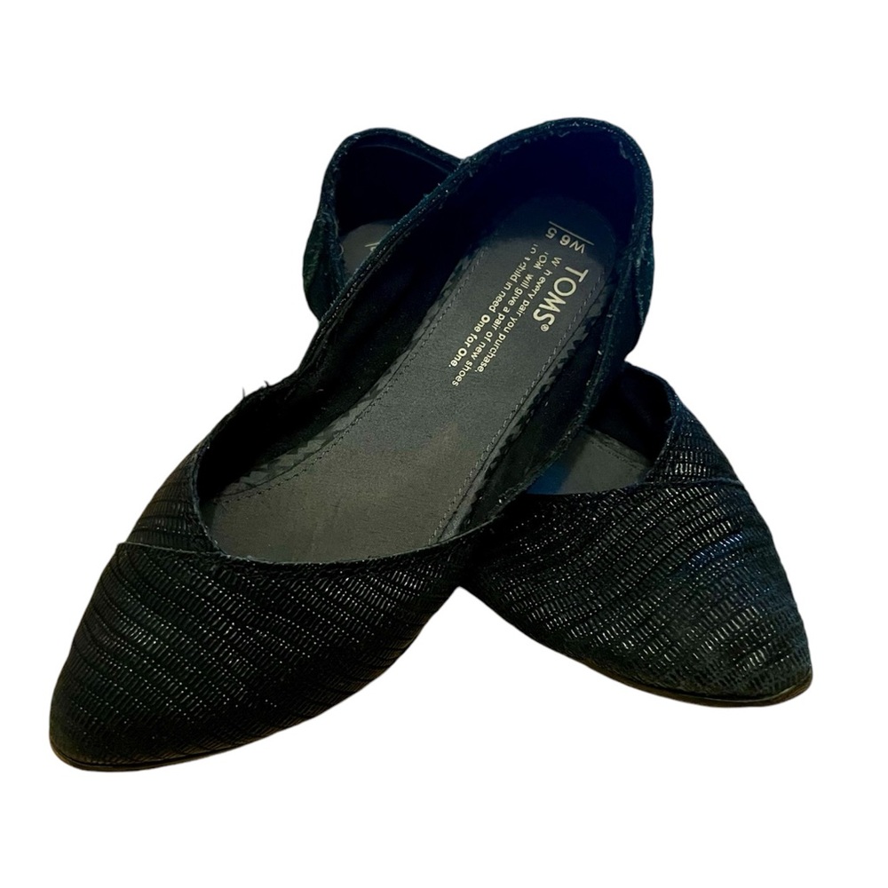 Tom’s Women’s Jutti Flats - Size 6.5, Black Suede with Embossed Toe